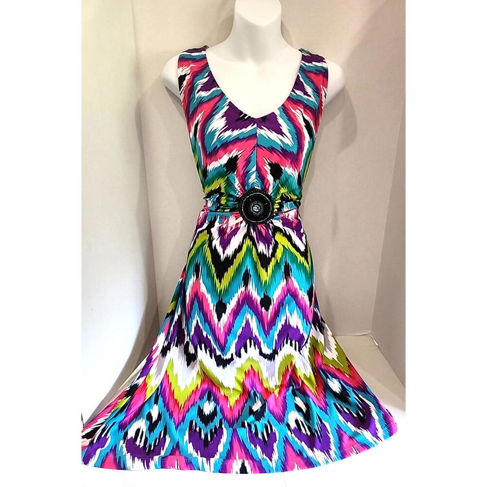 Lemmie for Nina Leonard Dress Size L Large ~ Sleeveless ~ Multi-color ~ Beaded